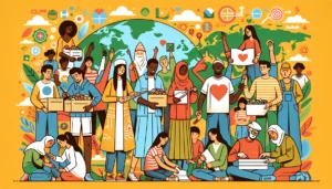 Mosaico que retrata o trabalho voluntário