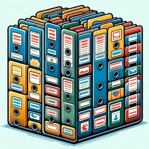Um clipart colorido de várias pastas com etiquetas de classificação nelas