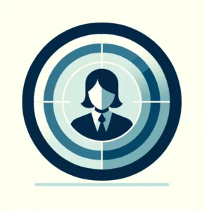 Desenho que mostra uma figura humanoide feminina no centro de um alvo, para representar o público-alvo no desenvolvimento de projetos