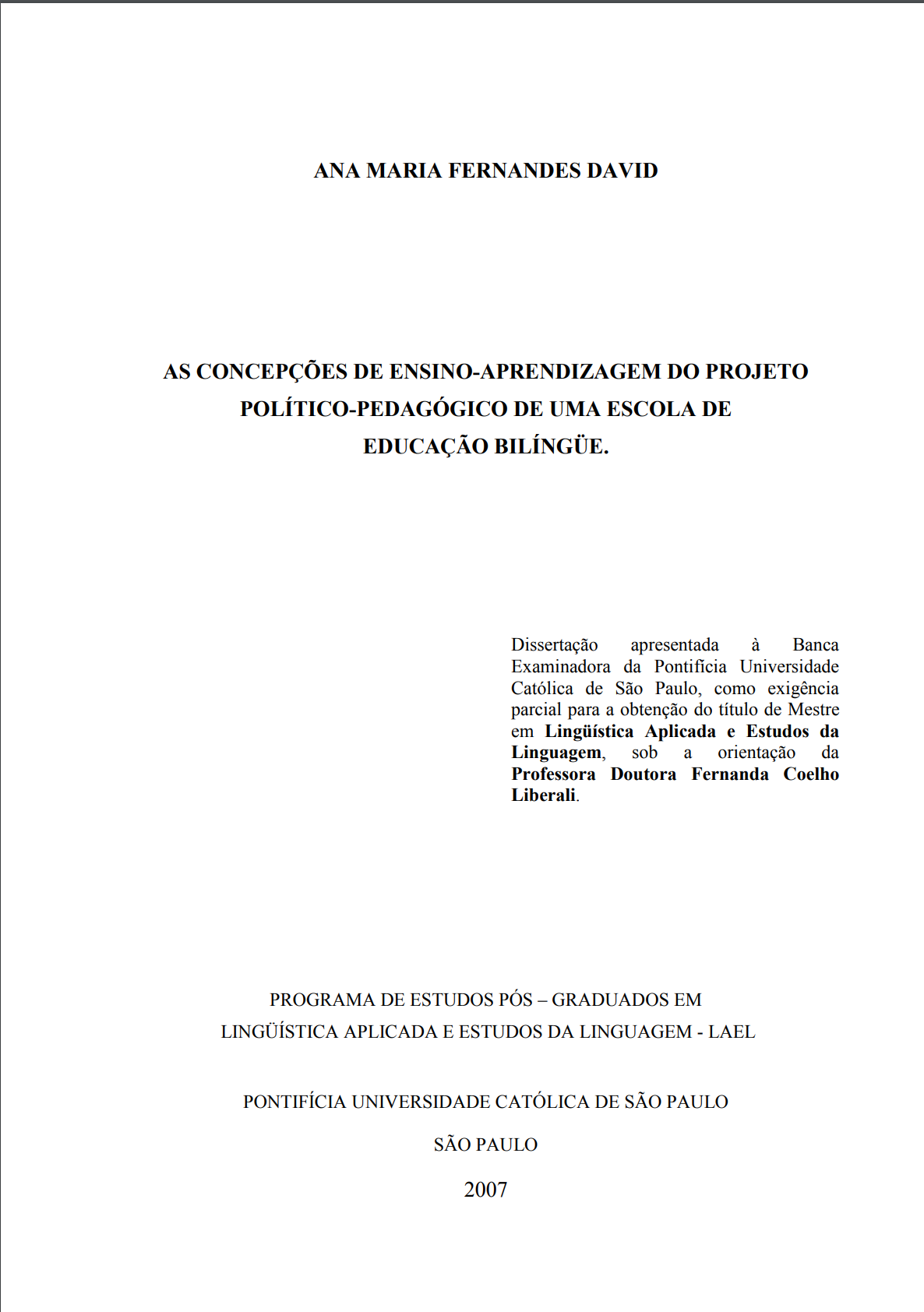 Print de página de pesquisa de mestrado sobre Projeto Político-Pedagógico